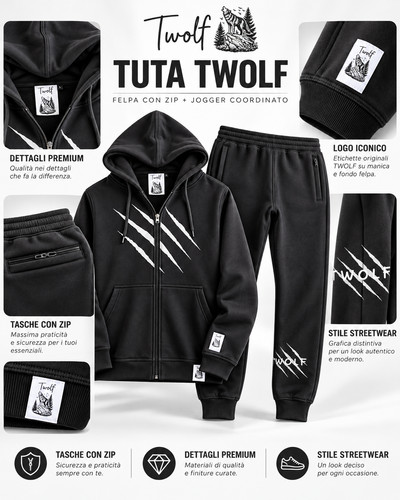 Twolf skar tuta nera felpa - twolf, skar-tuta
